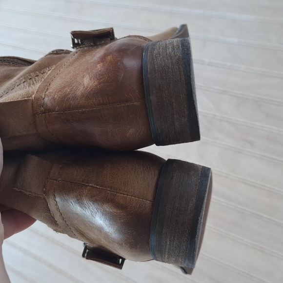 Gianni Bini Leather Buckle Side-Zip midi Mid-Calf High Western Distressed Boots - Picture 10 of 13